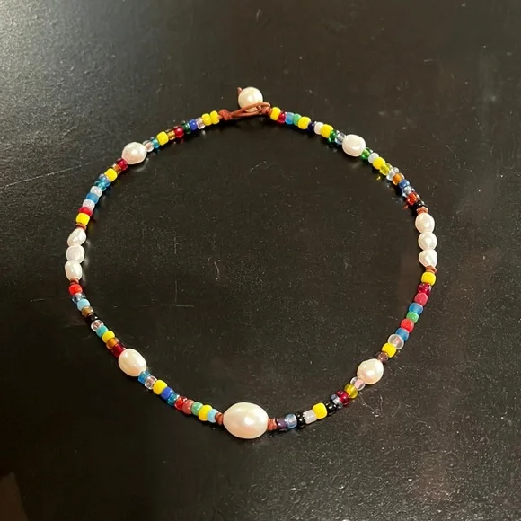 Seaside Pearls Roxanne Multicolored Beaded Freshwater Pearl & Leather Choker New - Picture 4 of 4